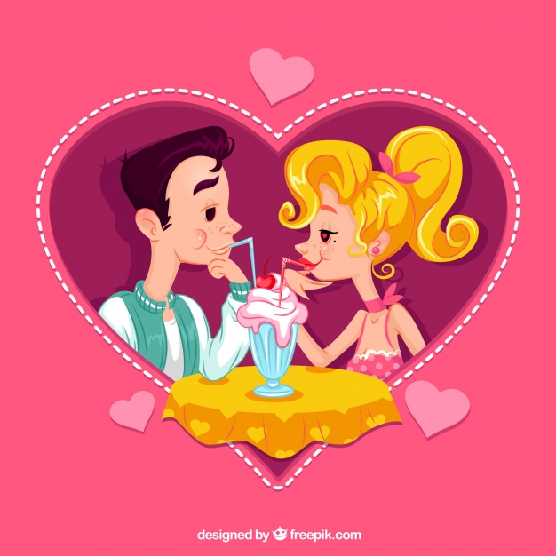 دانلود وکتور Background with heart and loving couple having an ice cream