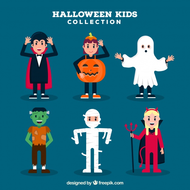 دانلود وکتور Children set with funny halloween costumes