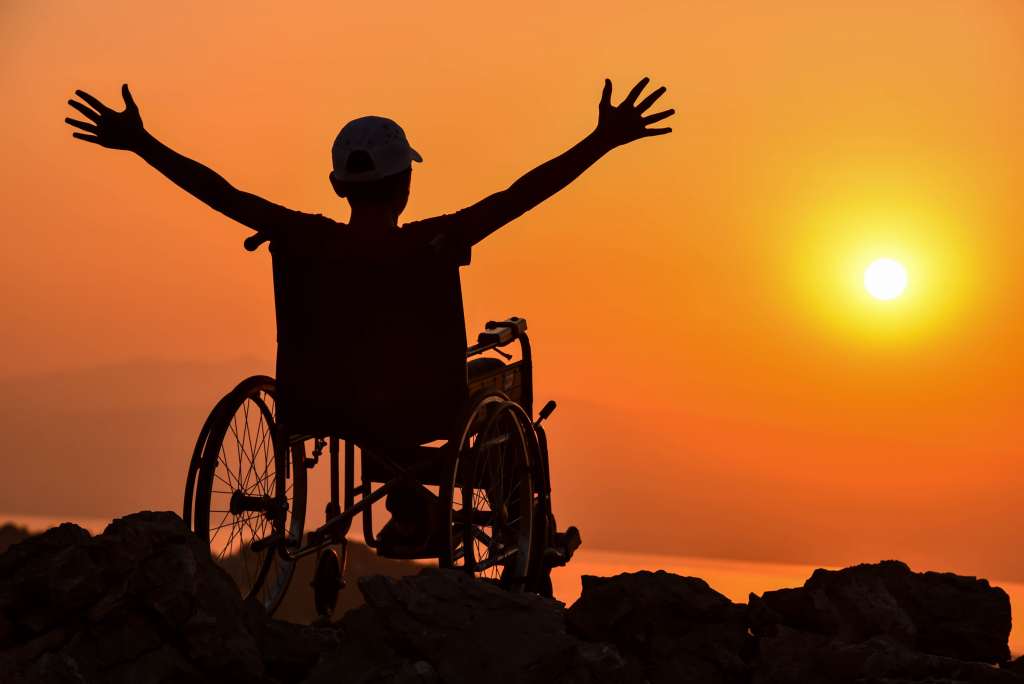 Disabled man and to happy