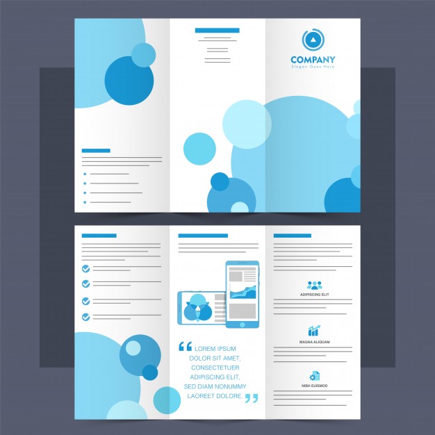 دانلود وکتور Business Tri-Fold Brochure, Leaflet with blue circles