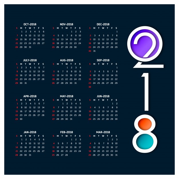 دانلود وکتور Calendar for 2018