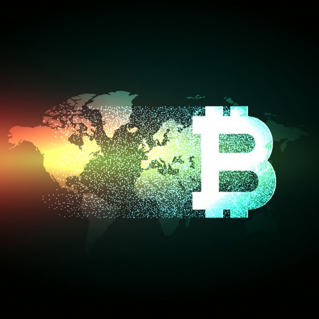 دانلود وکتور Elegant bitcoin design on world map