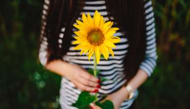 Young couple with sunflower