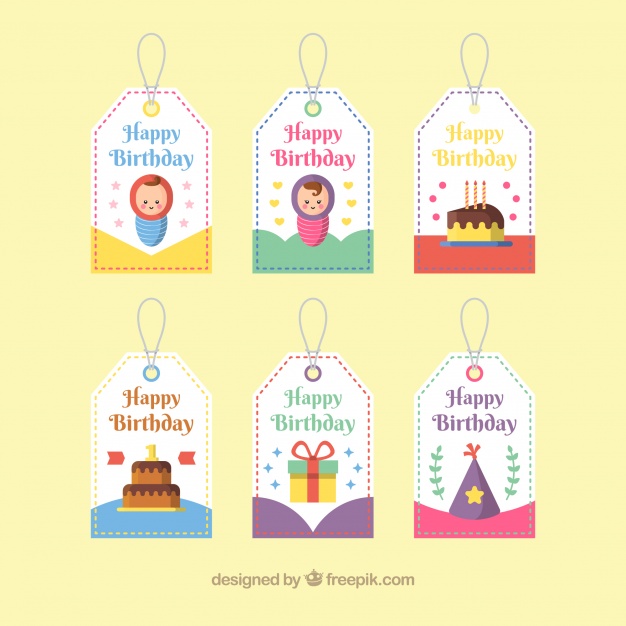 دانلود وکتور Pack of happy birthday labels