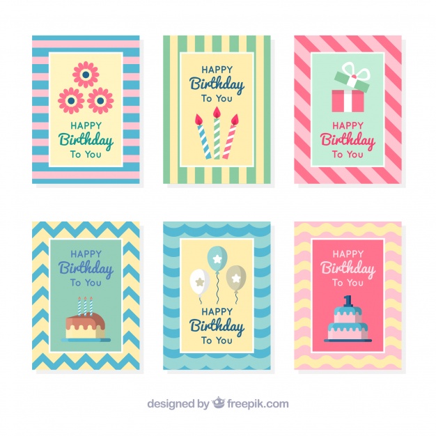 دانلود وکتور Pack of pretty birthday stripes cards