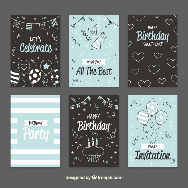 دانلود وکتور Pretty vintage birthday cards with sketches