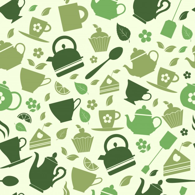 دانلود وکتور Seamless pattern of green tea flat illustrations