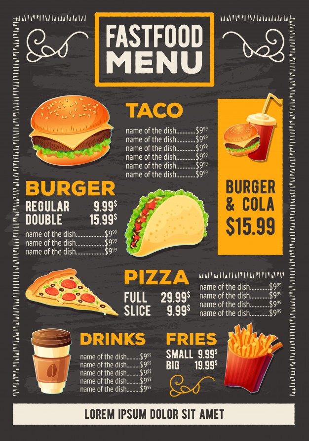 دانلود وکتور Vector cartoon illustration of a design fast food restaurant menu