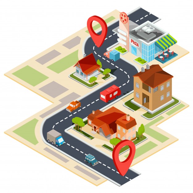 دانلود وکتور Vector illustration of the navigation map with gps icons