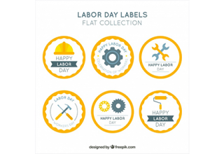 دانلود وکتور Set of six round labor day stickers