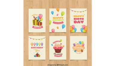 دانلود وکتور Birthday cards in retro style