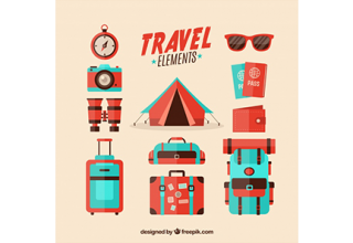 دانلود وکتور Collection of retro travel elements in flat design