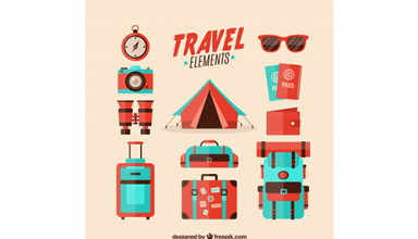 دانلود وکتور Collection of retro travel elements in flat design