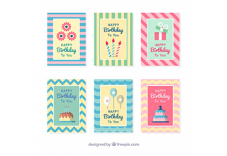 دانلود وکتور Pack of pretty birthday stripes cards