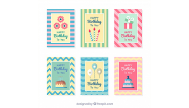 دانلود وکتور Pack of pretty birthday stripes cards