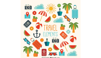 دانلود وکتور Pack of travel elements in flat design