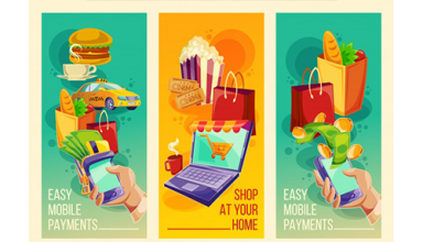 دانلود وکتور Set vector banners showing the ease and convenience of online