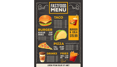 دانلود وکتور Vector cartoon illustration of a design fast food restaurant menu