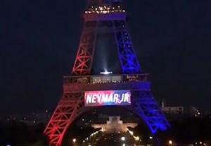 خوشامدگویی پاریسی ها به نیمار بوسیله برج ایفل