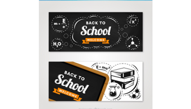 دانلود وکتور Blackboard banners at science class