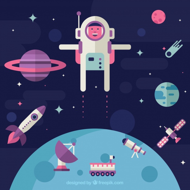 دانلود وکتور Astronaut background in space in flat design