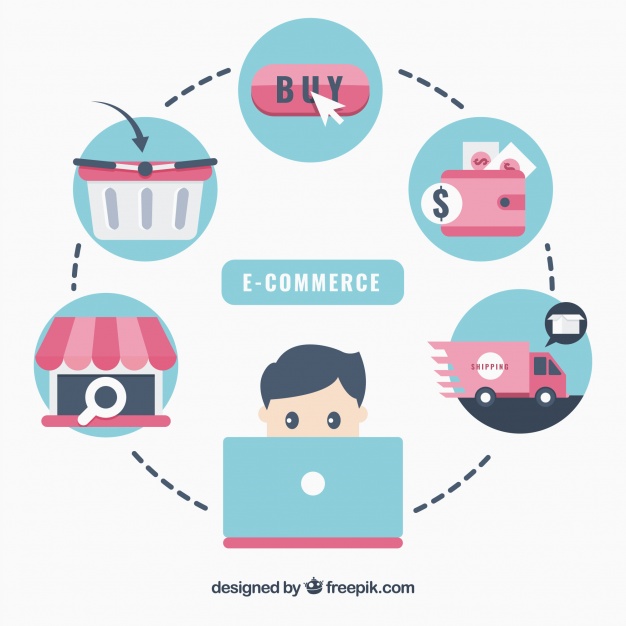 دانلود وکتور Flat e-commerce icons interrelated