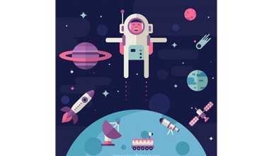 دانلود وکتور Astronaut background in space in flat design