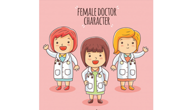 دانلود وکتور Female doctor character with childish style