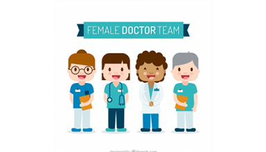 دانلود وکتور Fun pack of happy female doctors