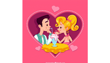 دانلود وکتور Background with heart and loving couple having an ice cream