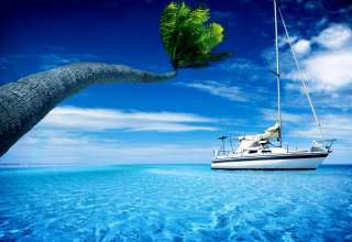 Boat in blue sea Wallpaper