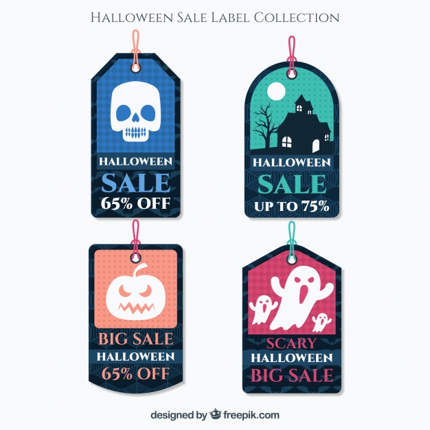 دانلود وکتور Pack of four halloween sale tags