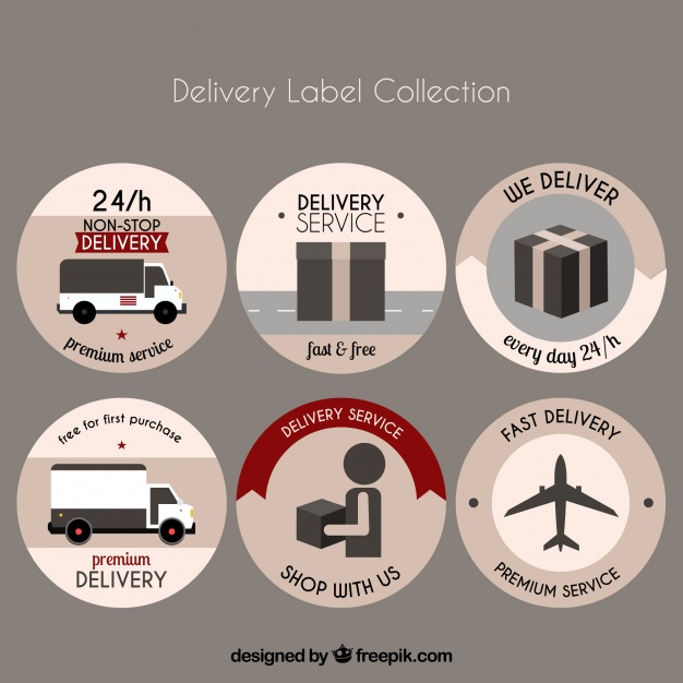 دانلود وکتور Pack of round stickers of delivery in flat design