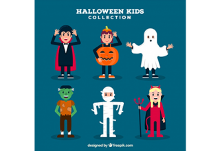 Children set with funny halloween costumes