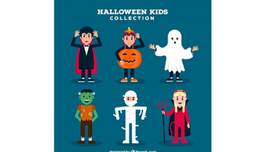 Children set with funny halloween costumes