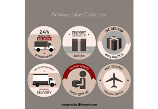 دانلود وکتور Pack of round stickers of delivery in flat design