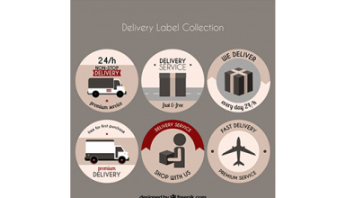 دانلود وکتور Pack of round stickers of delivery in flat design