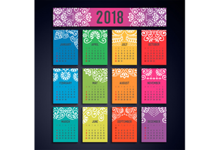 دانلود وکتور Calendar 2018. Vintage decorative elements. Oriental pattern, vector illustration