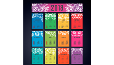 دانلود وکتور Calendar 2018. Vintage decorative elements. Oriental pattern, vector illustration