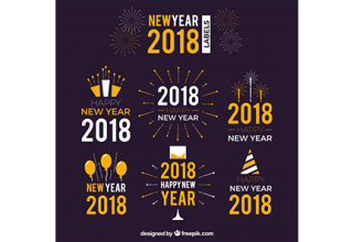 دانلود وکتور Retro new year stickers 2018