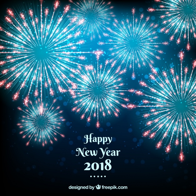 دانلود وکتور Happy new year 2018 background with blue fireworks