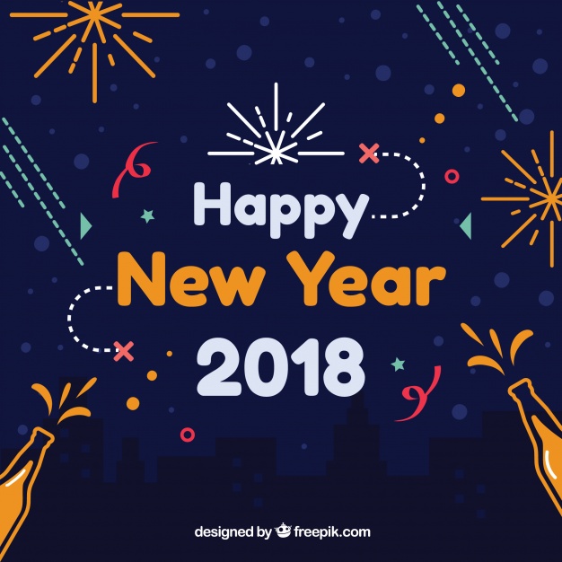 دانلود وکتور Happy new year 2018 flat background