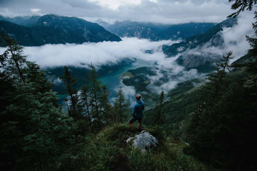 Man Mountains Clouds Travel Wallpaper