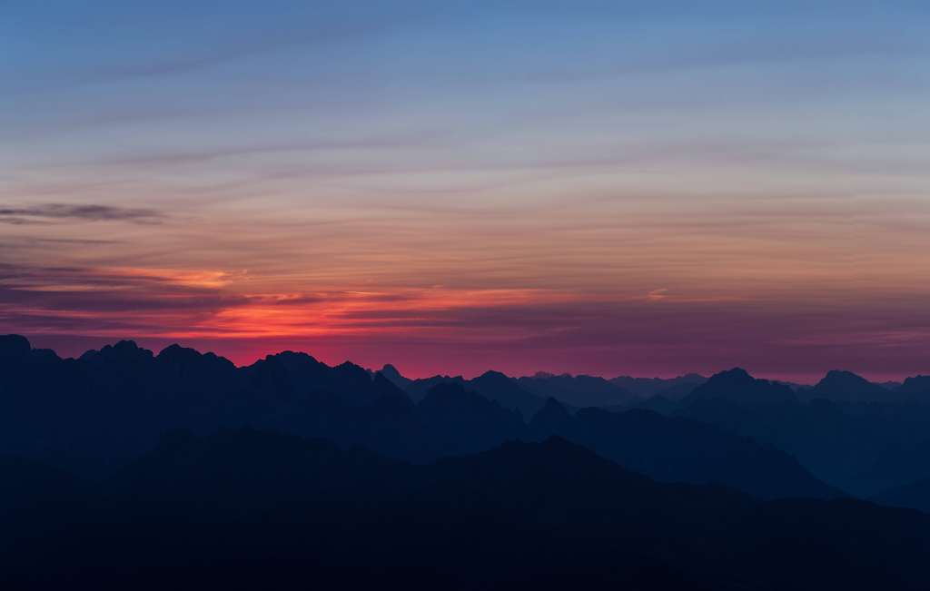 Mountains Sunset Sky Horizon Wallpaper