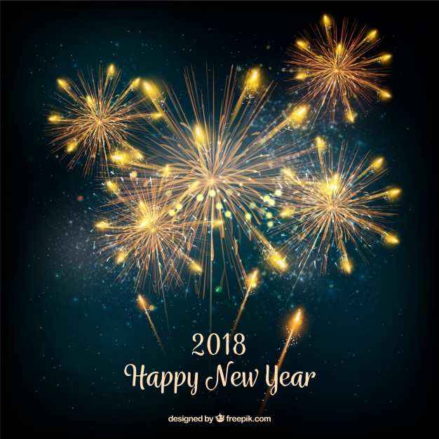 دانلود وکتور New year background with realistic golden fireworks