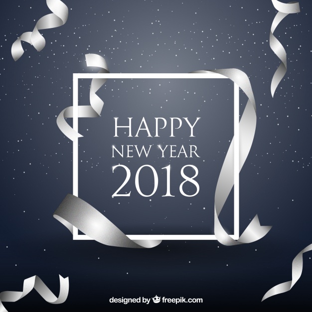 دانلود وکتور New year background with realistic silver ribbon