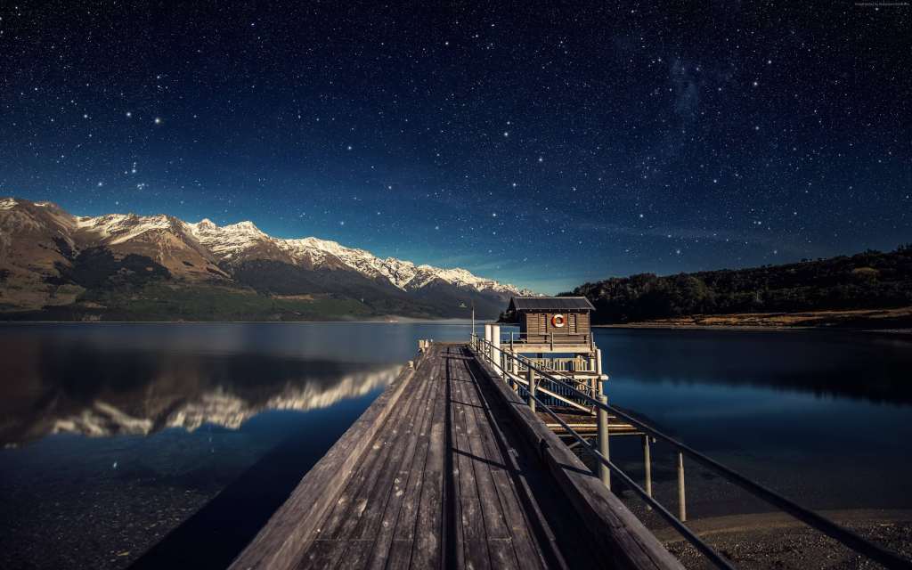 Night Sky Stars Mountains Bridge New Zealand Wallpaper