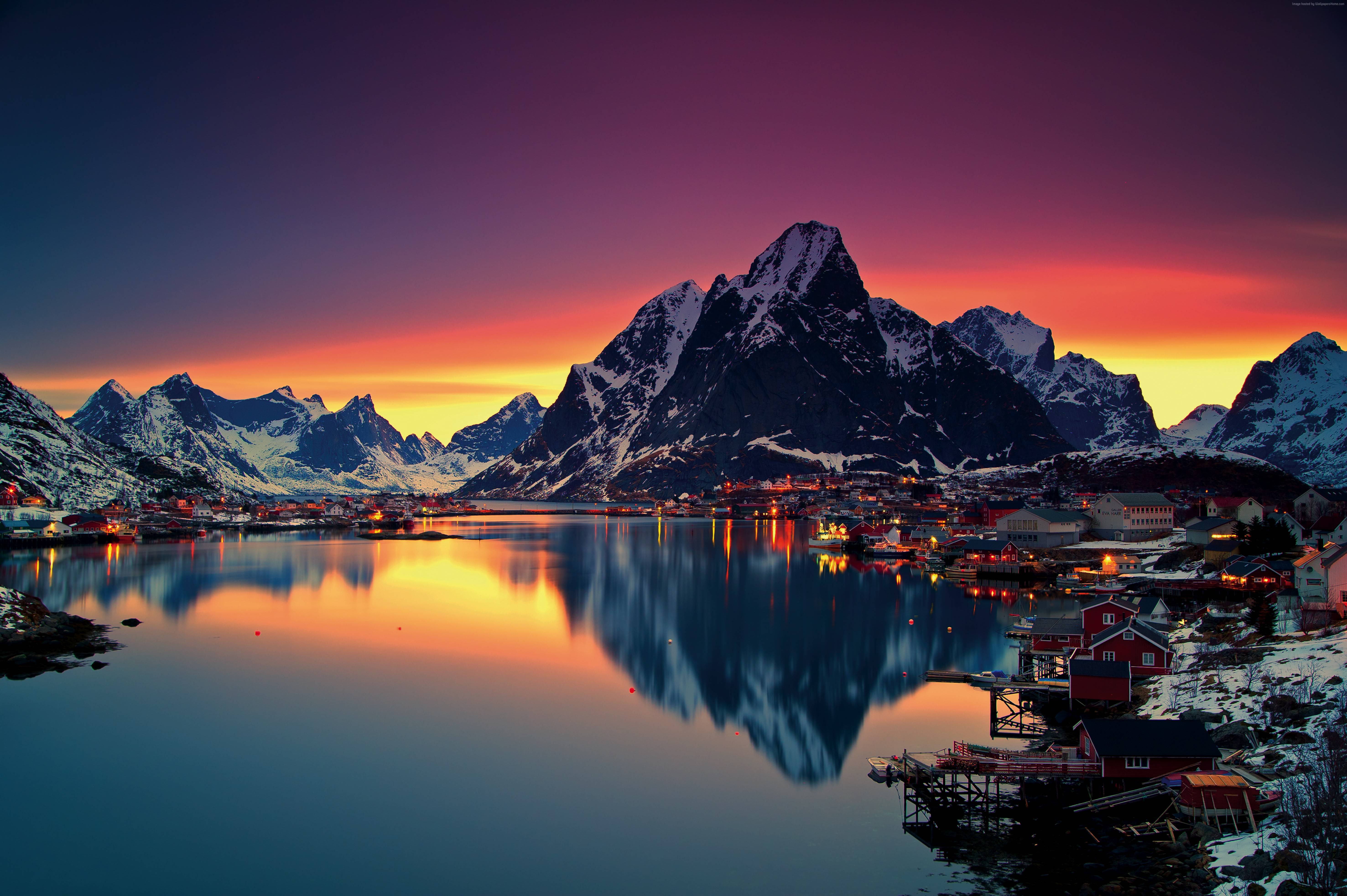 Norway Lofoten Islands Mountains Sea Sunrise 5k Wallpaper