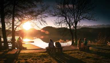 People Park Lake Sunset Bench Splitshire Wallpaper