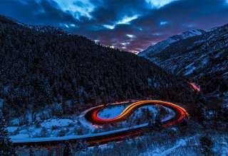 Road Light Sky Forest Mountains Snow Wallpaper